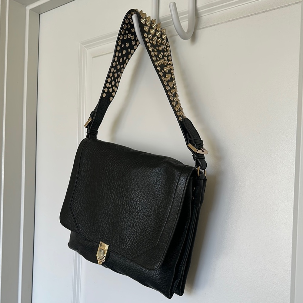 Black Leather Studded Shoulder Bag